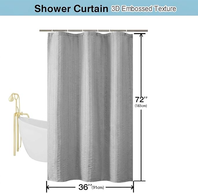 Aiyufeng Moga Light Gray Shower Curtain, 3D Design Fabric Shower Curtains, Premium Spa Quality Modern Shower Curtains for Bathroom, 36"x72", Light Gray