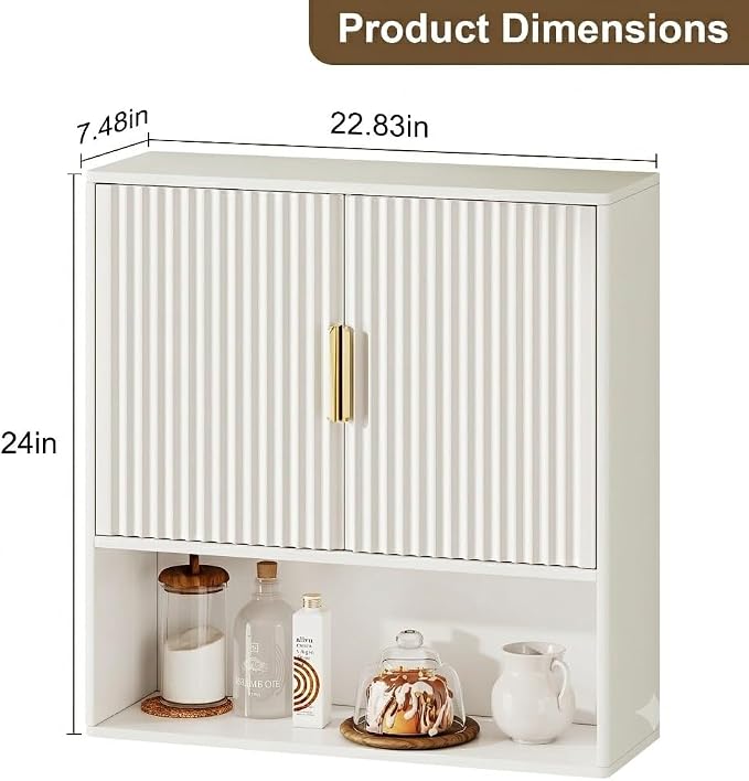 Bathroom Wall Storage Cabinet, Over the Toilet Storage Cabinet with Fluted Doors & Adjustable Shelf, Wood Medicine Cabinet Wall Mounted for Bathroom, Laundry Room & Kitchen, Natural Oak