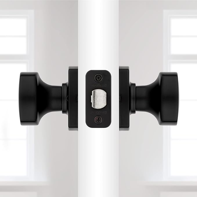 Kwikset Arroyo Knob Interior Passage Door Knob, Handle For Closet and Hallway Doors, Non-Locking Doorknob in Matte Black, with Microban Protection