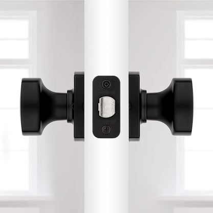 Kwikset Arroyo Knob Interior Passage Door Knob, Handle For Closet and Hallway Doors, Non-Locking Doorknob in Matte Black, with Microban Protection