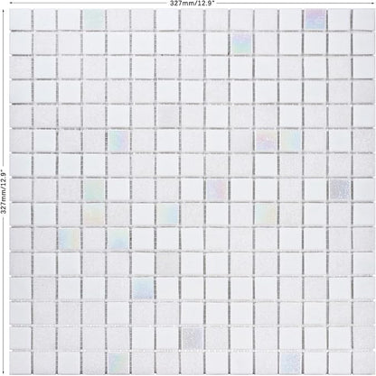 11.5sq.ft Iridescent White Glass Mosaic Tile for Bathroom, Pool, Backsplash | Waterproof Wall & Floor Tile. Heat & frost resistant outdoors. Mesh-mounted easy install. Use any grout. Easy clean. 10pcs.