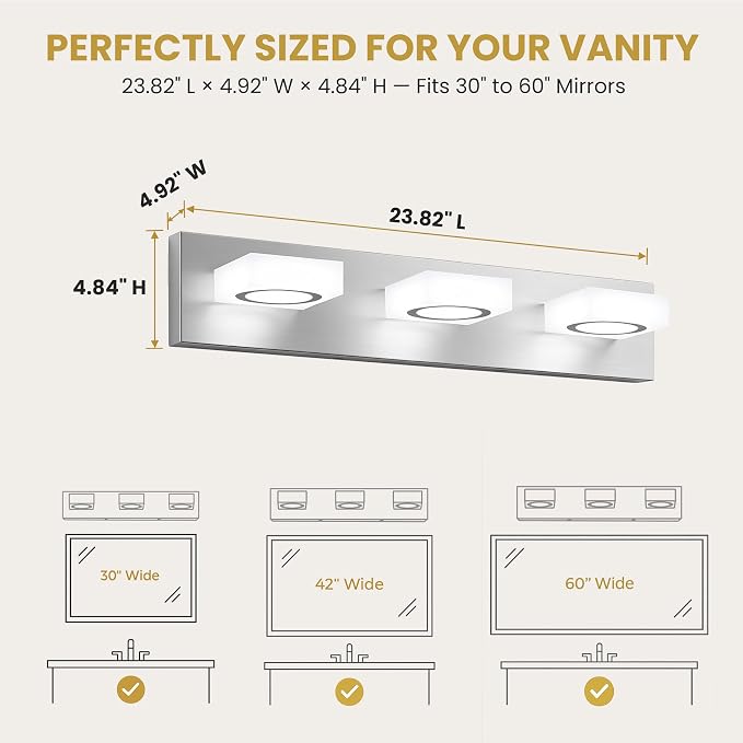 Bathroom Vanity Light, 3-Light 24 Inch Brushed Nickel 5CCT 2700-6500K LED Bathroom Light Fixtures Over Mirror, Vanity Lighting Modern Bath Wall Sconce for Mirror Bedroom Living Room