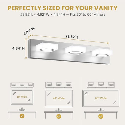 Bathroom Vanity Light, 3-Light 24 Inch Brushed Nickel 5CCT 2700-6500K LED Bathroom Light Fixtures Over Mirror, Vanity Lighting Modern Bath Wall Sconce for Mirror Bedroom Living Room