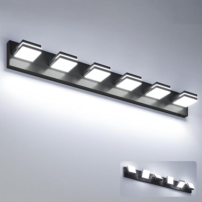 VOLISUN 6 Light Bathroom Vanity Light, 41.8 inch Dimmable Bathroom Light Fixtures Over Mirror, 5 Color Temperatures, 180°Rotatable Head, Black LED Vanity Lights for Bathrooms-ETL Certificated