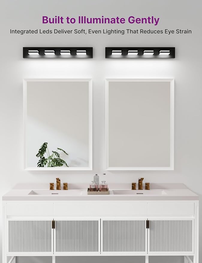 Modern Bathroom Vanity Light, 29" 4-Light Bathroom Light Fixtures Over Mirror, LED Vanity Light 3000K 4000K 5000K CCT Adjustable, Matte Black