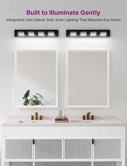 Modern Bathroom Vanity Light, 29" 4-Light Bathroom Light Fixtures Over Mirror, LED Vanity Light 3000K 4000K 5000K CCT Adjustable, Matte Black