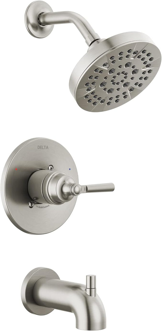 Delta Faucet Saylor 14 Series Brushed Nickel Tub and Shower Faucet Combo, Bathtub and Shower System, Shower Trim Kit, Bathtub Faucet Set, Shower Tub Faucet, Stainless T14435-SS (Valve Not Included)