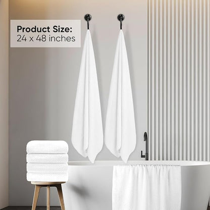 HOMEXCEL 6PK Bath Towel Set, 24x48 in, Absorbent&Quick Dry Towels for Hotel | Ultra Soft, Lightweight Towels for Bathroom, Spa and Beauty Parlor, White