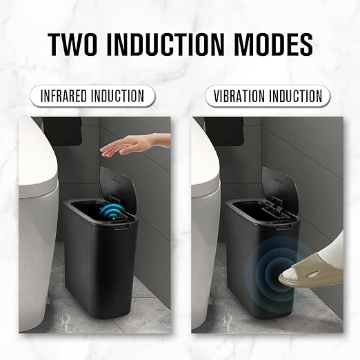 Cesun Automatic Small Bathroom Trash Can with Lid, 2.6 Gallon, Black | Motion Sensor, Plastic, Touchless, Odor Control, Smart Garbage Can, Battery Operated, Manual Button, for Office/RV/Bedroom