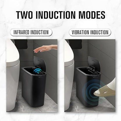 Cesun Automatic Small Bathroom Trash Can with Lid, 2.6 Gallon, Black | Motion Sensor, Plastic, Touchless, Odor Control, Smart Garbage Can, Battery Operated, Manual Button, for Office/RV/Bedroom