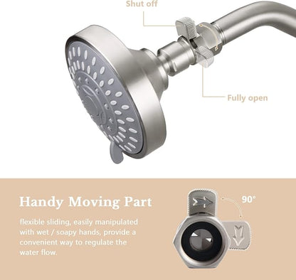 APLusee Shower Head Flow Restrictor for Bathroom Shower, Brushed Nickel | Solid brass, G 1/2 Male and Female Thread, Adjustable Shower Head Shut Off Valve for Control Water Flow