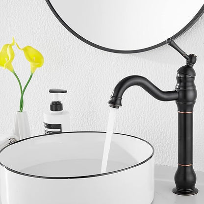 GGStudy 360° Swivel Single Handle One Hole Bathroom Vessel Sink Faucet Matching Pop Up Drain Without Overflow Oil Rubbed Bronze