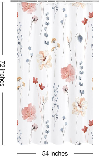 Coral Beige Watercolor Floral Fabric Shower Curtain, 54x72 | Waterproof Fabric, Modern Minimalist Floral Print, Machine Washable, Rustproof Grommets, for Bathroom Home, Stall