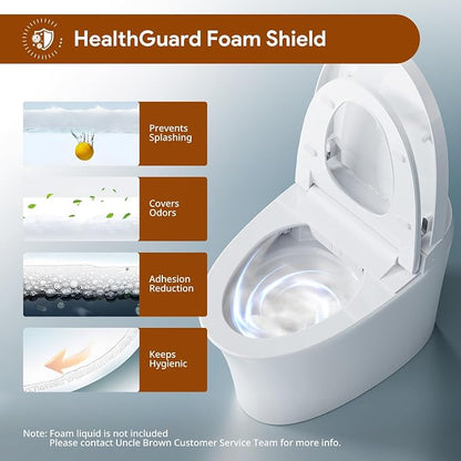 Uncle Brown Smart Toilet UBST12P, Advanced Bidet toilet with Powerful 1000g MaP Flush Score, ADA Height, Foam Shield, PlasmaClean Technology, Heated Seat, Auto-deodorization, Dryer