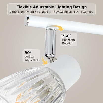 HiBay 2-Light Track Lighting, Adjustable Modern Ceiling Light Fixture White | with Glass Shades, Flush Mount Wall Spotlight Indoor for Kitchen, Bedroom, Living Room, E12 Base, No Bulbs