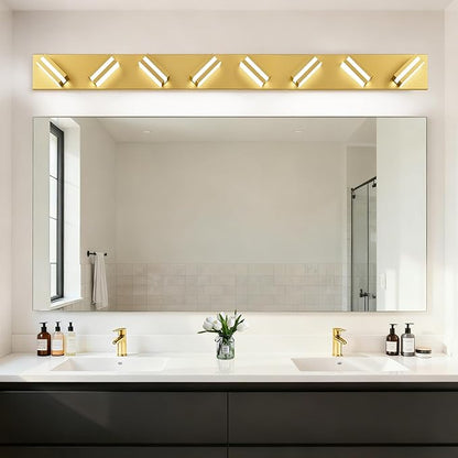 IZORRO LED Modern Bathroom Lights Fixtures(8-Light,Dimmable),Gold Acrylic Wall Lighting,Vanity Lights for Bathroom Over Mirror - 6000k 46In （No Assembly Required）