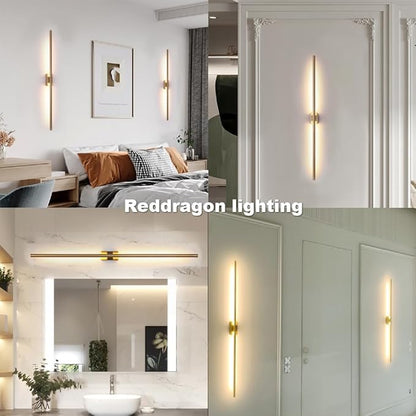 Only Suitable for Small Junction Box Set of 2 Dimmable Hardwired Linear Gold LED Wall Lamp 1-Gang Long 40 Inch Vanity Wall Sconce for Living Room Bedroom Bathroom Mirror (2 Pack, 40'', Gold, Dimmable)