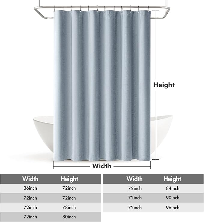 MIULEE 72 x 84 Extra Long Linen Shower Curtain Light Blue 12 Metal Hooks | Washable, Heavy Fabric Curtain Set, Waterproof Thick Cloth Shower Curtains, Bathroom Hotel Bathtub