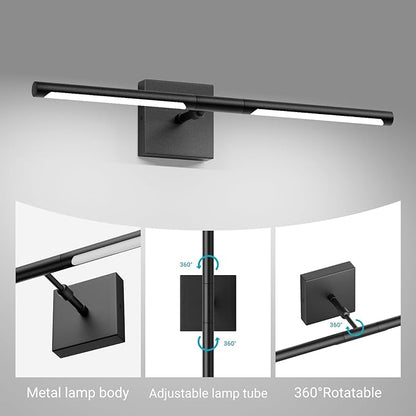 Tipace Hard-Wired LED Bathroom Light Fixtures Over Mirror,24W 360°Rotatable 5500K Black Vanity Light Bar,Modern Wall Sconce for Living Room,Bedroom,Hallway,23.6 Inch