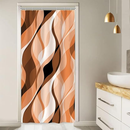 Stall Shower Curtain, Burnt Orange Striped Small Shower Curtain Set for Bathroom Modern Waterproof Narrow Shower Curtain Set with Hooks, 36x72 Inch