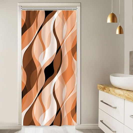 Stall Shower Curtain, Burnt Orange Striped Small Shower Curtain Set for Bathroom Modern Waterproof Narrow Shower Curtain Set with Hooks, 36x72 Inch