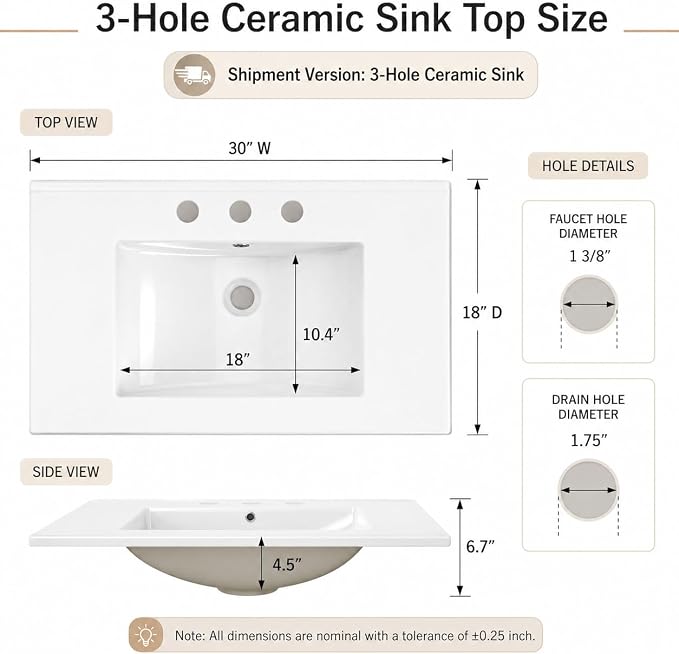 Bathroom Vanity with Sink, 30" Wall Mounted Floating Vanity Cabinet, Modern Bathroom Sinks with LED Light, Metal Handle & Double Soft-Close Doors, White