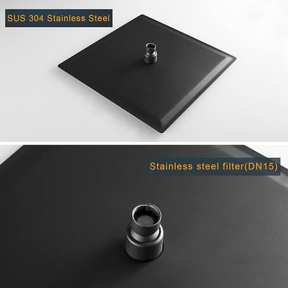 12 Inch Rain Shower Head, 12" Square Rainfall & High Pressure Stainless Steel Bath Showerhead, 1/16" Ultra Thin, Waterfall Full Body Coverage with Silicone Nozzle, Matte Black Finish | Square Rain Bathroom Showerhead, High Flow, Large Stainless Steel, ...