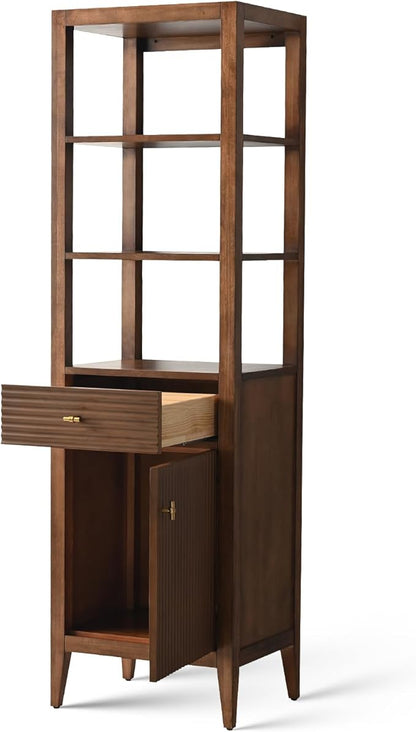 HOMEBEYOND Bathroom Vanity with Storage Cabinet & Shelves, Free-Standing Vanity with Soft-Closing Doors, Golden Brushed Handware, Walnut