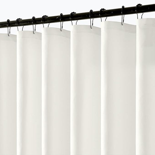 ANRODUO White Linen Textured Fabric Shower Curtain Set - 72"x74" with 12 Rust Resistant Durable Metal Hooks, Waterproof & Heavy Duty Polyester, Button Hole Design, Machine Washable for Bathroom