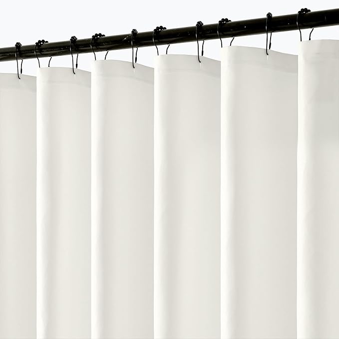ANRODUO White Linen Textured Fabric Shower Curtain Set - W72xL74 | Farmhouse Shower Curtain with 12 Metal Hooks, Waterproof Heavy Duty, Button Hole Design, Machine Washable for Bathroom