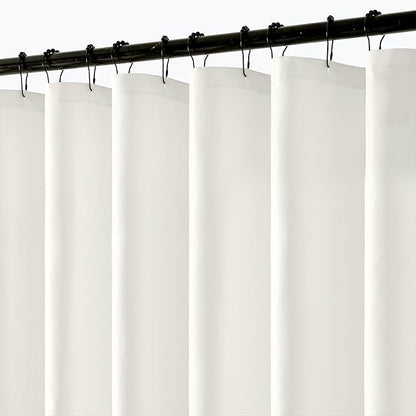 ANRODUO White Linen Textured Fabric Shower Curtain Set - W72xL74 | Farmhouse Shower Curtain with 12 Metal Hooks, Waterproof Heavy Duty, Button Hole Design, Machine Washable for Bathroom