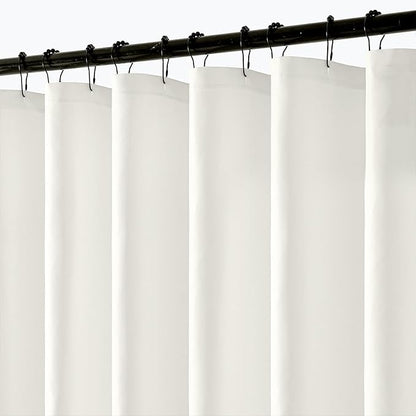 ANRODUO White Fabric Long Shower Curtain with 12 Metal Hooks, Cloth Shower Curtain Set - Waterproof & Heavy Duty Polyester, Button Hole Design, Machine Washable for Bathroom Hotel Bathtub, W72xL90