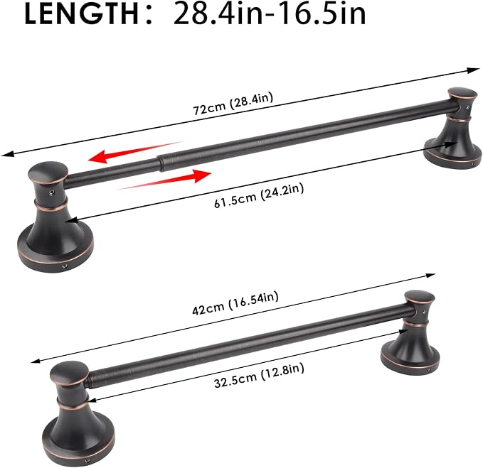 Adjustable Bronze 15 to 26Inch Bath Towel Bar Rack for Bathroom Towel Holder, Wall Mounted Rod Hanger Bathroom Hardware Accessories Hotel Style, Stainless Steel, Oil Rubbed Bronze