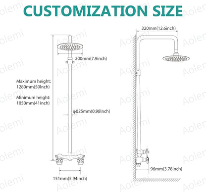 Aolemi Outdoor Shower Kit,8 Inch Rain Head,Hot and Cold,Brushed Nickel | 2-Handle Control Outdoor Shower Fixtures,Adjustable Height,6-Inch Center Valve,Winter Drainage,Exposed Shower