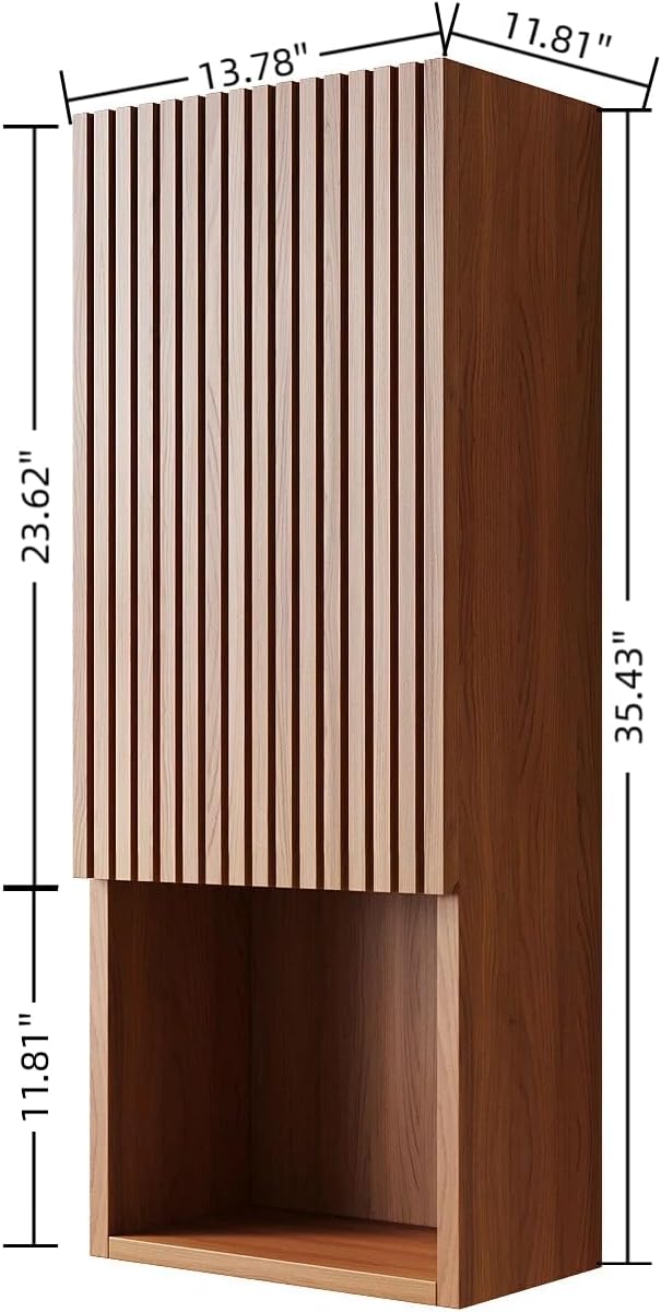 KEIKI Bathroom Wall Cabinet with Soft-Close Doors & Open Shelf, Brown Oak | Premium Wood Medicine Cabinet, Narrow Storage Cabinet for Bathroom Kitchen Laundry Room