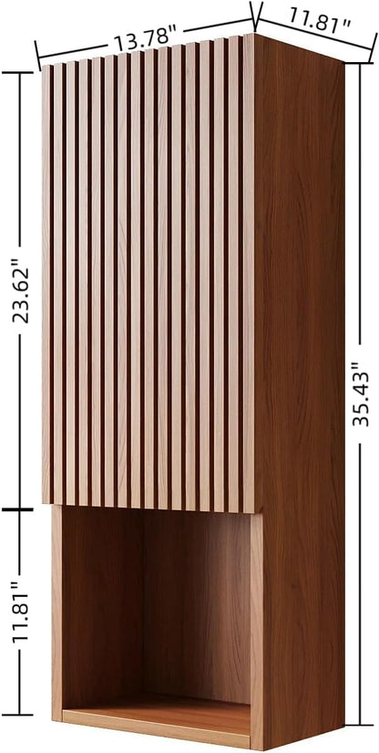 KEIKI Bathroom Wall Cabinet with Soft-Close Doors & Open Shelf, Brown Oak | Premium Wood Medicine Cabinet, Narrow Storage Cabinet for Bathroom Kitchen Laundry Room