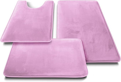 Clara Clark Bathroom Rug Set, 2 Piece Velvet Memory Foam Bath Mats with Non-Slip PVC Backing - Lavender Dream, Dries Quickly, Washable, Waterproof, Fade Resistant - 17x24 + 20x32 inches