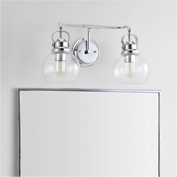 JONATHAN Y 17.5" Chrome Shirley 2-Light Bathroom Vanity Light, Metal Wall Sconce, Clear Seeded Glass Shade, Modern Transitional Farmhouse Fixture, LED Bulbs Included JYL7404A