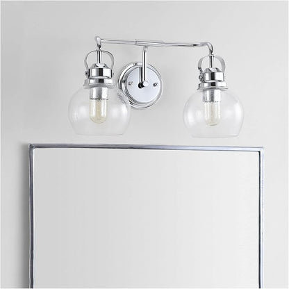 JONATHAN Y 17.5" Chrome Shirley 2-Light Bathroom Vanity Light, Metal Wall Sconce, Clear Seeded Glass Shade, Modern Transitional Farmhouse Fixture, LED Bulbs Included JYL7404A