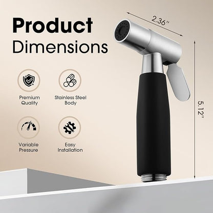 Handheld Bidet Sprayer Head,Stainless Steel Muslim Shower Head for Toilet,Adjustable Pressure Jet Sprayer for Feminine Hygiene and Pet Bath Bathroom Cloth Diaper Cleaning (Black)