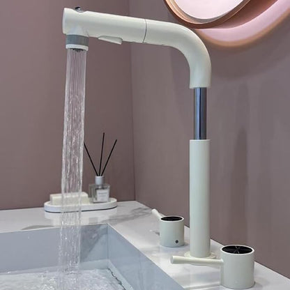 3 Hole Basin Faucets Pull Out Basin Mixer Faucet Brass-Milky White