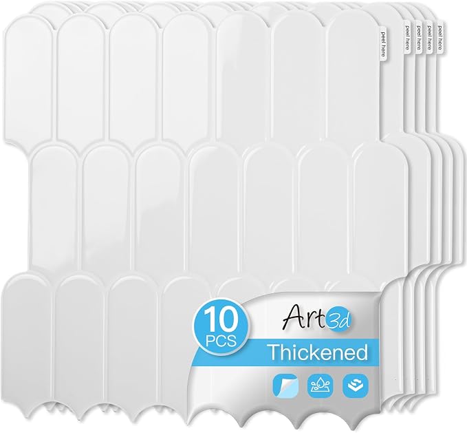 Art3d 10-Pack Arrowhead Design Wall Tile, Peel and Stick Backsplash, White | 12 x 12 Inch, Thickened Design, Heavy-Duty, Stain-Resistant, Durable, for Kitchen, Living Areas, Ideal for New Home Buyers