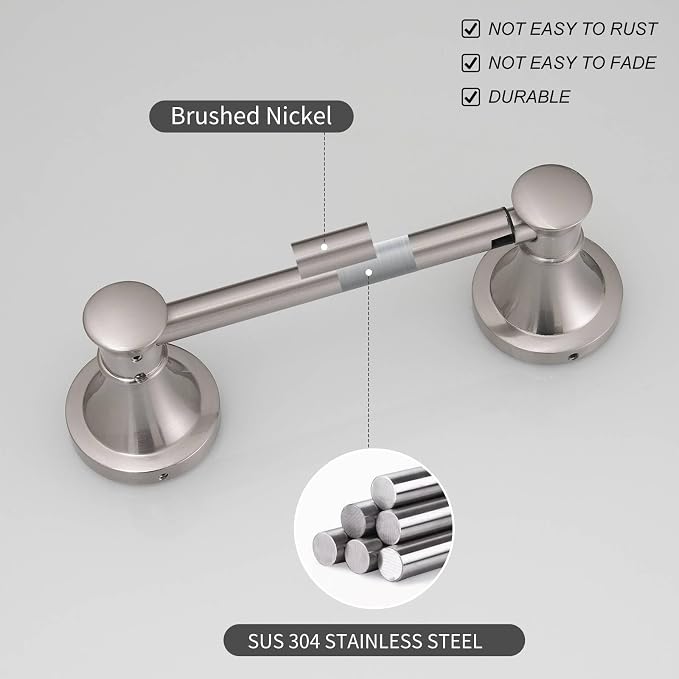 Bathroom Toilet Paper Holder Wall Mount Tissue Holder Brushed Nickel | Rustproof Toilet Tissue Roll Holder, Flexible Double Post Pivoting Handle, Bathroom Accessories SUS304 Stainless Steel
