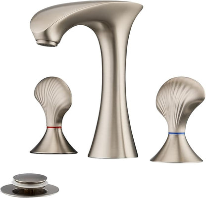 Brushed Nickel Bathroom Faucet 3 Hole, 8 Inch Widespread Bathroom Sink Faucet for Vanity, 2 Handle Bathroom Faucets, Bathroom Vanity Faucet with Pop-Up Drain and Supply Hoses