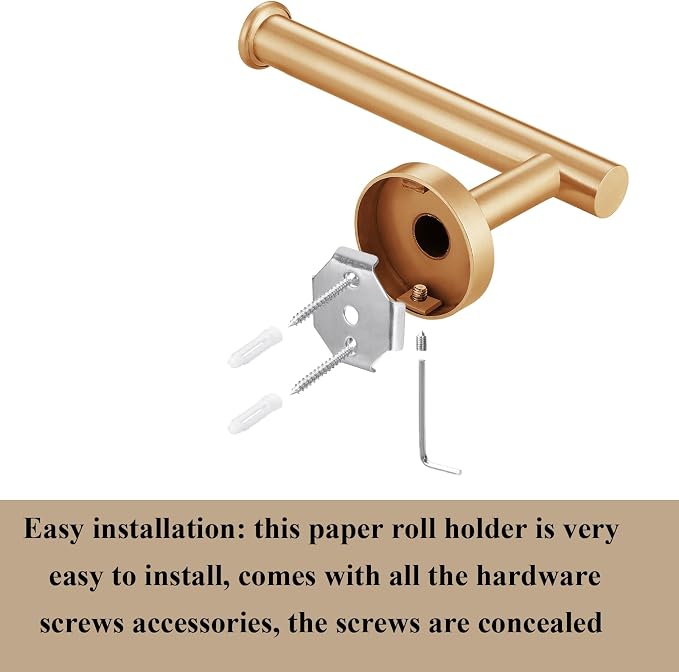 5-Piece Bathroom Hardware Set, Gold SUS304 Stainless Steel Bathroom Accessories Kit, Includes 24" Towel Bar, Toilet Paper Holder, Towel Ring & 2 Robe Hooks, Wall Mounted, Rustproof Modern Design