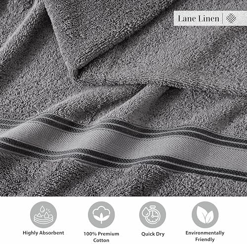 LANE LINEN Luxury Bath Towels Set of 6 (24" x 48") - 100% Cotton, Quick Dry, Soft Bathroom Towels - Cool Grey