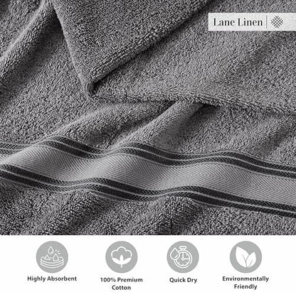 LANE LINEN Luxury Bath Towels Set of 6 (24" x 48") - 100% Cotton, Quick Dry, Soft Bathroom Towels - Cool Grey