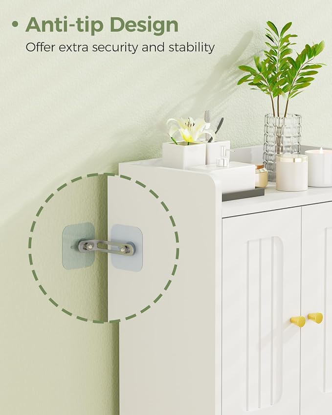 BEWISHOME Small Floor Cabinet,Toilet Paper Storage,Bathroom Storage Cabinet | with 4 Doors and Shelves, Bathroom Organizers and Storage for Small Spaces, White 7.9" D x 14.6" W x 31" H YYG11W