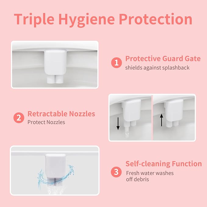 Bidet Attachment for Toilet,Dual Nozzle Bidet Toilet Seat,Non-Electric Ultra-Thin Bidets for Frontal & Rear Wash, Adjustable Water Pressure,Fresh Water Bidet, Easy Installation,White