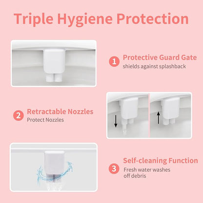 Bidet Attachment for Toilet,Dual Nozzle Bidet Toilet Seat,Non-Electric Ultra-Thin Bidets for Frontal & Rear Wash, Adjustable Water Pressure,Fresh Water Bidet, Easy Installation,White